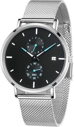 Men's Timepieces Stainless Steel Stylish Analog Quartz Waterproof silver with black dial Timepieces for Men