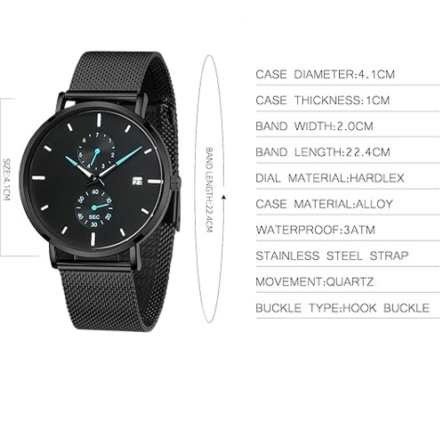 Men's Timepieces Stainless Steel Stylish Analog Quartz Waterproof with black dial timepieces for Men