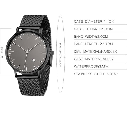 Men's Timepieces Stainless Steel Stylish Analog Quartz Waterproof black Timepieces for Men